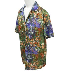 Vintage Handmade Floral Polyester Button Front Collared Shirt Size 2XL? 70s